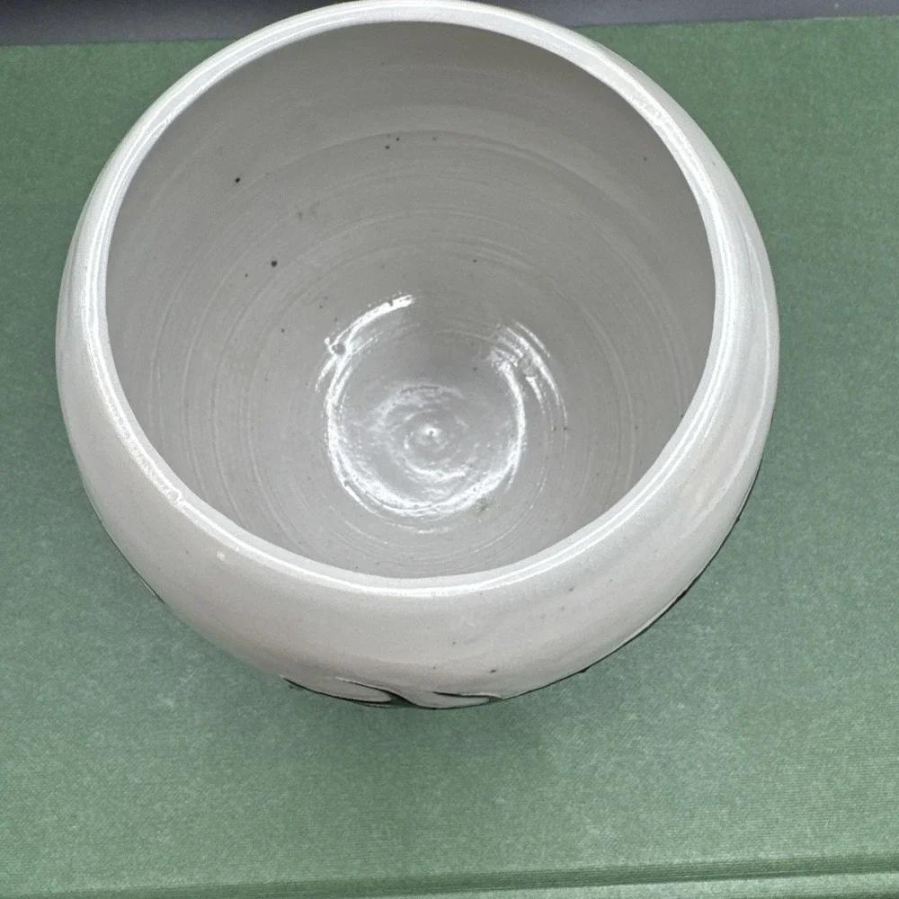 Studio Art Pottery Vase BF Gillen Incised Raised Black Green Abstract Design‎ 5